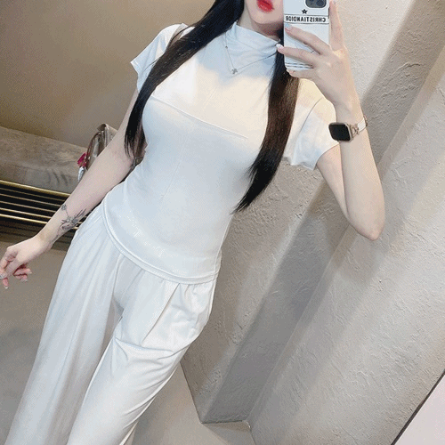 다미 반목 글램 슬림핏 티셔츠 와이드팬츠 세트 투피스 원피스